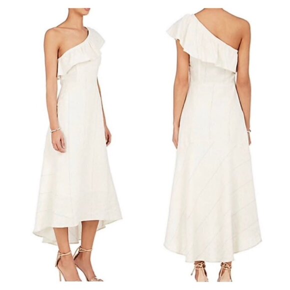 A.L.C. Evangeline Linen-Silk One-Shoulder Dress in Cream Graduation Womens Sz 6 - Picture 8 of 8